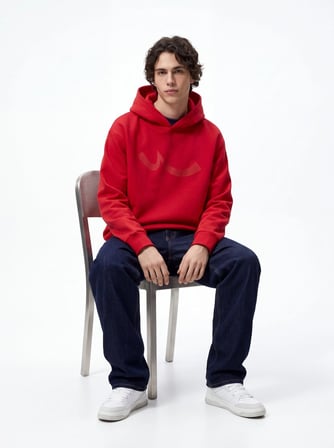 Regular Fit Sign Baskılı Kapüşonlu Kırmızı Sweatshırt