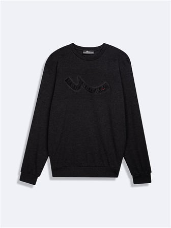 Regular Fit Sign Baskılı Fitilli Antrasit Sweatshırt