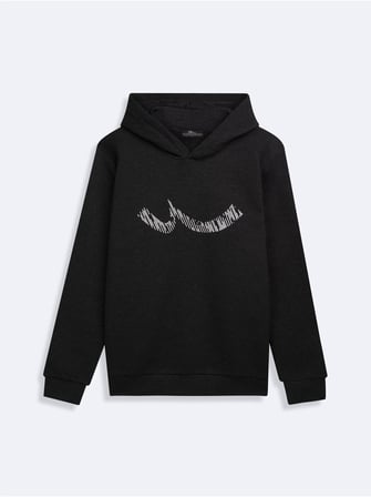 Regular Fit Sign Baskılı Kapüşonlu Antrasit Sweatshırt