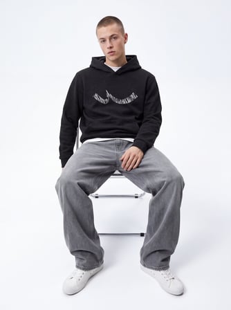 Regular Fit Sign Baskılı Kapüşonlu Antrasit Sweatshırt