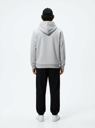 Regular Fit Sign Baskılı Kapüşonlu Gri Sweatshırt