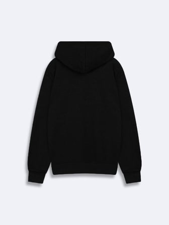 Regular Fit Sign Baskılı Kapüşonlu Siyah Sweatshırt