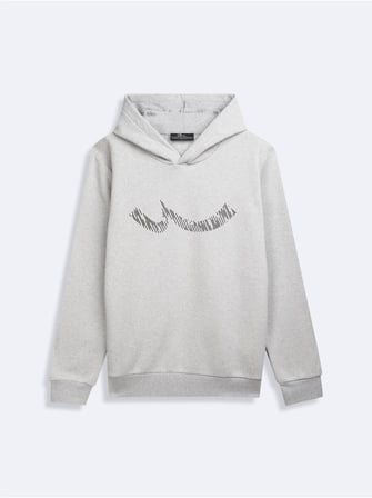 Regular Fit Sign Baskılı Kapüşonlu Gri Sweatshırt
