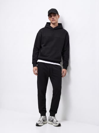 Regular Fit Beli Bağlamalı Siyah Eşofman