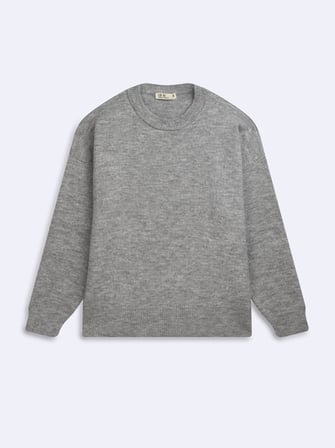 Regular Fit Bisiklet Yaka Triko Gri Kazak