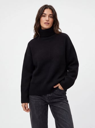 Relaxed Fit Boğazlı Yaka Triko Siyah Kazak
