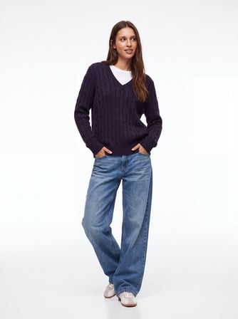Slim Fit V Yaka Triko Lacivert Kazak