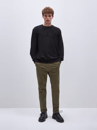 Regular Fit Sign Baskılı Bisiklet Yaka Siyah Sweatshırt