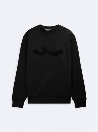 Regular Fit Sign Baskılı Bisiklet Yaka Siyah Sweatshırt