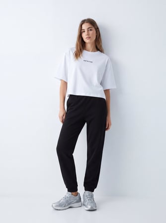 Regular Fit Ribanalı Lastik Paça Siyah Eşofman