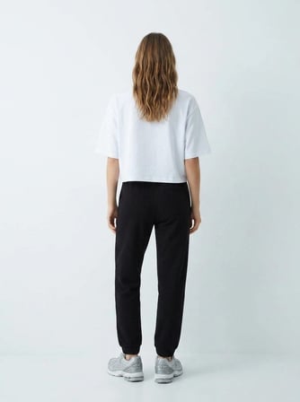 Regular Fit Ribanalı Lastik Paça Siyah Eşofman
