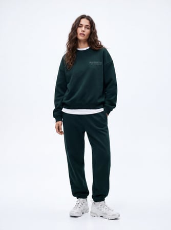 Regular Fit Lastik Paça Basic Yeşil Eşofman