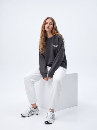 Regular Fit Lastik Paça Basic Beyaz Eşofman