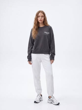 Regular Fit Lastik Paça Basic Beyaz Eşofman