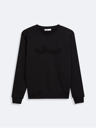 Regular Fit Sign Baskılı Bisiklet Yaka Siyah Sweatshırt