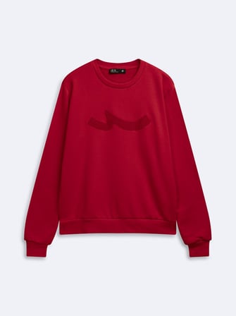 Regular Fit Sign Baskılı Bisiklet Yaka Kırmızı Sweatshırt