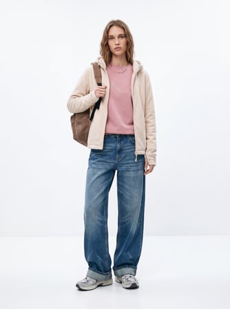 Regular Fit Sign Baskılı Bisiklet Yaka Pembe Sweatshırt