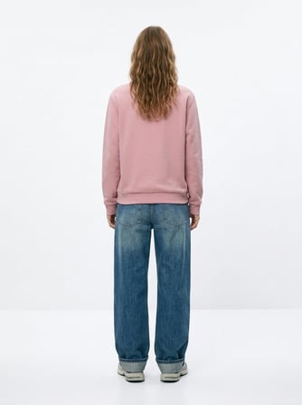 Regular Fit Sign Baskılı Bisiklet Yaka Pembe Sweatshırt