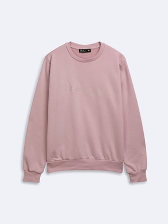 Regular Fit Sign Baskılı Bisiklet Yaka Pembe Sweatshırt