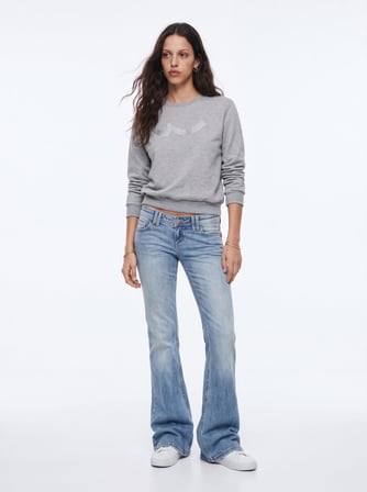 Regular Fit Sign Baskılı Bisiklet Yaka Gri Sweatshırt