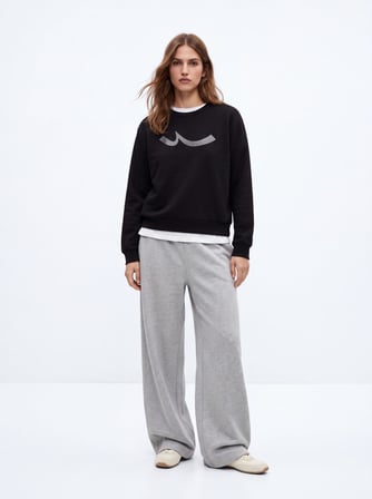 Regular Fit Sign Baskılı Bisiklet Yaka Siyah Sweatshırt