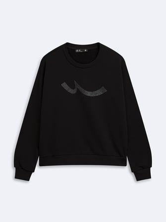 Regular Fit Sign Baskılı Bisiklet Yaka Siyah Sweatshırt