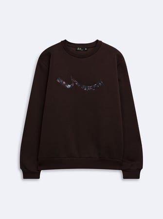 Regular Fit Sign Baskılı Bisiklet Yaka Kahverengi Sweatshırt