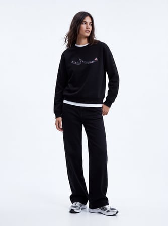 Regular Fit Sign Baskılı Bisiklet Yaka Siyah Sweatshırt