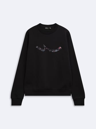 Regular Fit Sign Baskılı Bisiklet Yaka Siyah Sweatshırt