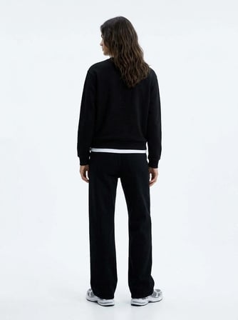 Regular Fit Sign Baskılı Bisiklet Yaka Siyah Sweatshırt