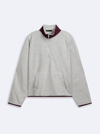 Relaxed Fit Yarım Fermuarlı Polar Gri Sweatshırt
