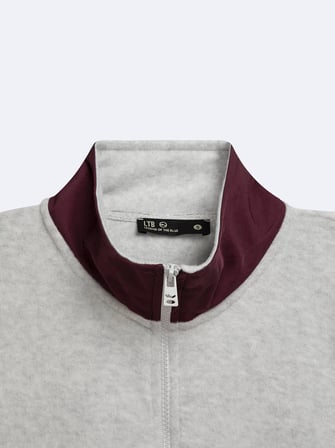 Relaxed Fit Yarım Fermuarlı Polar Gri Sweatshırt