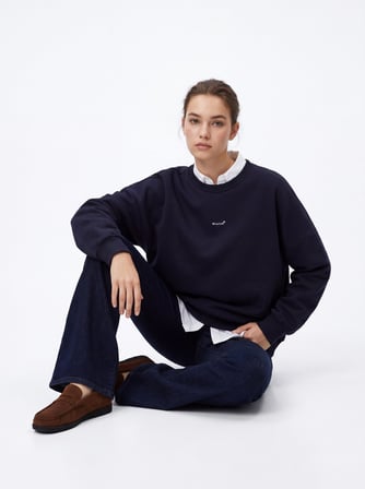 Relaxed Fit Minimal Yazı Baskılı Lacivert Sweatshırt