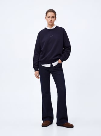 Relaxed Fit Minimal Yazı Baskılı Lacivert Sweatshırt