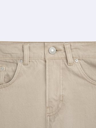 Larrıe Baggy Orta Bel Bej Jean Pantolon