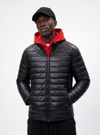 Slim Fit Şişme Siyah Mont