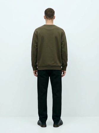 Regular Fit Sign Baskılı Bisiklet Yaka Yeşil Sweatshırt