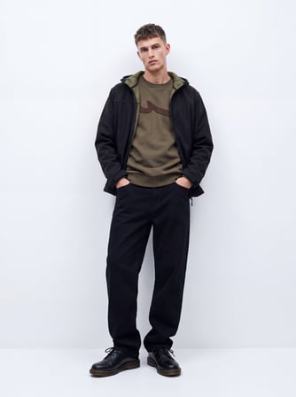 Regular Fit Sign Baskılı Bisiklet Yaka Yeşil Sweatshırt