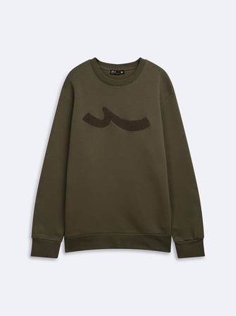 Regular Fit Sign Baskılı Bisiklet Yaka Yeşil Sweatshırt