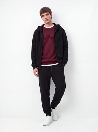 Regular Fit Sign Baskılı Bisiklet Yaka Bordo Sweatshırt