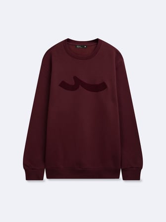 Regular Fit Sign Baskılı Bisiklet Yaka Bordo Sweatshırt