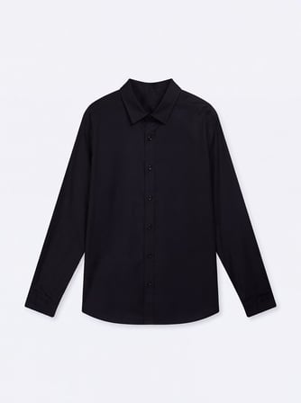 Slim Fit Yaka Detaylı Uzun Kollu Siyah Gömlek