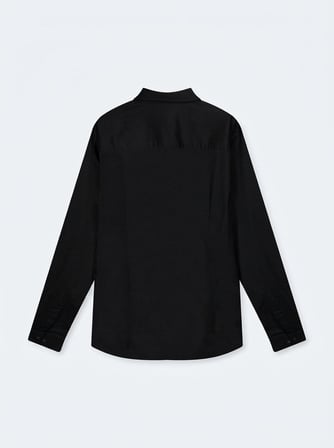 Slim Fit Yaka Detaylı Uzun Kollu Siyah Gömlek