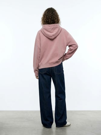 Regular Fit Faded Fabric Kapüşonlu Pembe Sweatshırt