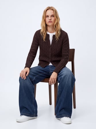 Slim Fit Düğme Detaylı Triko Kahverengi Hırka