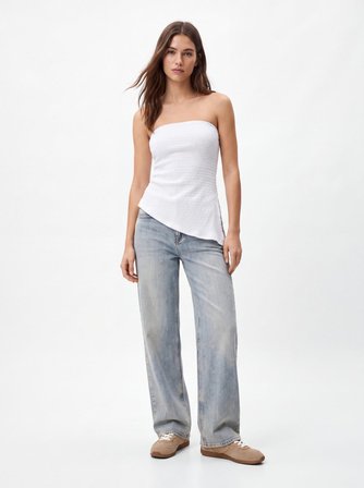 Straplez Drape Yaka Beyaz Atlet
