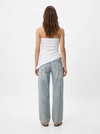Straplez Drape Yaka Beyaz Atlet