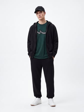 Relaxed Fit Sign Baskılı Yeşil T-shırt