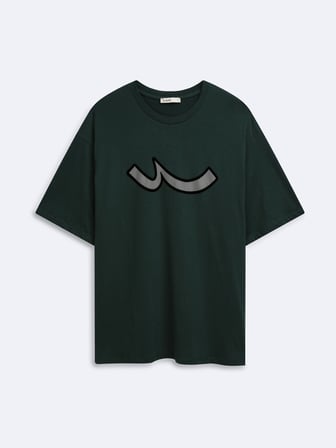 Relaxed Fit Sign Baskılı Yeşil T-shırt