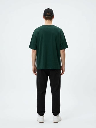 Relaxed Fit Sign Baskılı Yeşil T-shırt